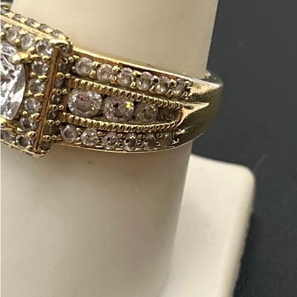 Designer Signed Vintage Vietnam Sterling Silver Vermeil Cz Wedding Ring Sz 9 1/4 - Picture 5 of 8